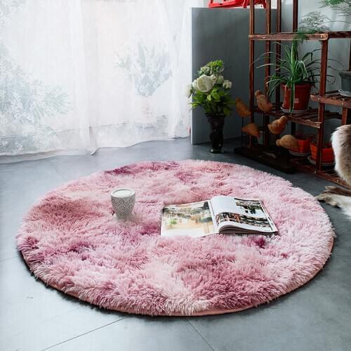 Pink Fluffy Round Carpet Nordic Motley Gradient Colorful Rug For Living Room Bedroom Floor Mat Kids Room Shaggy Area Rug Soft
