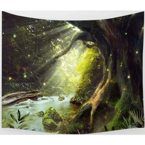 Simsant Psychedelic Tapestry Mushroom Castle Fairy Tale Plants Forest Art Wall Hanging Tapestries for Living Room Home Dorm