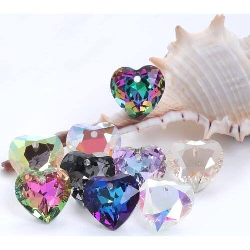 14.5mm Glass Pendants Necklace Decoration Beads Pointback DIY Crystal Rhinestones K9 Glass Heart Pendant Beads With Hole