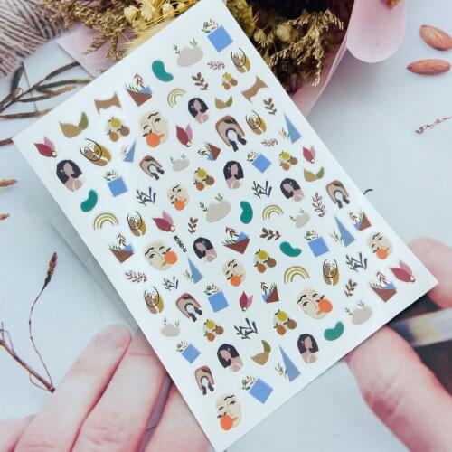 DIY Japanese Style Nail Stiker Thin Light Traceless Simple Portrait Dry Nail Decals Back Glue Adhesive Women Girls Manicure