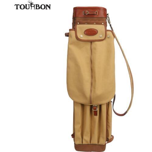 Tourbon Vintage Golf Club Bag Carrier Pencil Style Canvas & Leather Golf Gun Bags W/Pockets Clubs Travel Sunday Bags Cover 90CM