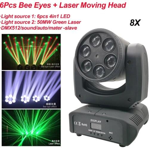 8Pcs/Lot 80W LED 6Pcs RGBW 4IN1 Bee Eyes Laser Moving Head Light Flightcase package