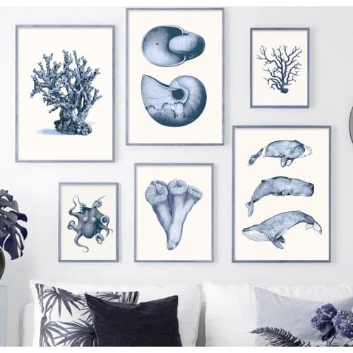 Fossil Snail Coral Whale Octopus Vintage Wall Art Canvas Painting Nordic Posters And Print Wall Pictures For Living Room Decor