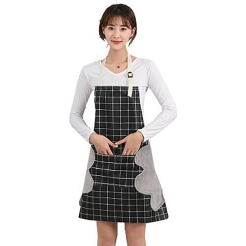 Waterproof Oil-Proof Women Kitchen Cleaning Apron Solid Color Thicken Towel Apron Washing Dishes Cooking Big Pocket Apron