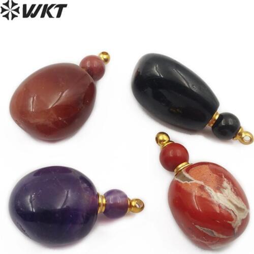 WT-P1464 Perfume Bottle Natural Stone Pendant Multi Color Gourd Shape Gem stone with stainless steel accessory Fashion Pendent