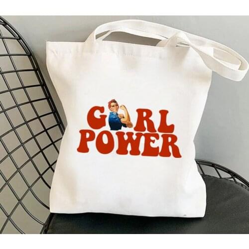 Shopper GIRL POWER Rosie The Riveter Bag Harajuku women Shopping Bag Canvas Shopper Bag girl handbag Tote Bag Shoulder Lady Bag