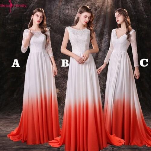 Beauty Emily Sexy O Neck Three Quarter Sleeve Lace Evening Dress Long Fashion Contrast Color Lace Up Back Formal Party Dress