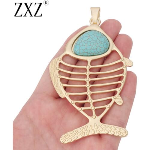 ZXZ 1 Piece Matte Gold Huge Fish Charm Pendant for Necklace Jewelry Making Accessories 110x63mm