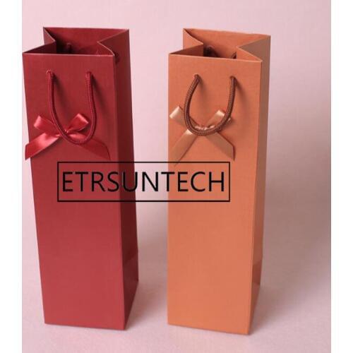 100pcs Creative Pearl Paper Wine Bag Festival Party Gift Bag Bowknot Decoration Wine Bottle Champagne Packing Bags Carrier