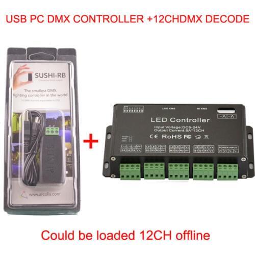 12 channel Easy dmx led rgb controller and dmx usb PC Controller Could be loaded 12CH offline dmx decoder