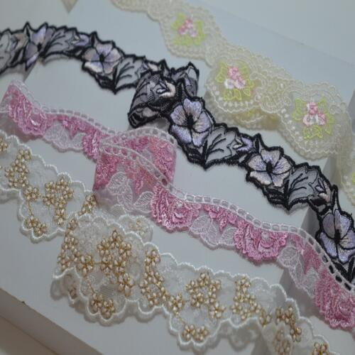 2 Yard/Lot 4cm width gold~purple leaves~pink floral embroidery Trim with Design for Wedding Bridal and Garment Decoration1803083