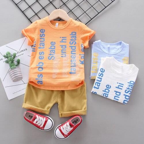 2020 Kids Baby Boy Girl Clothes Summer Children Cotton Toddler Letter T Shirts Denim Shorts 2Pcs/sets Infant Outfit Tracksuits