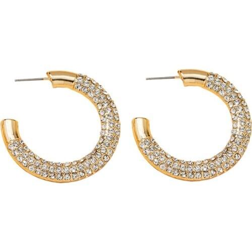 2021 New Round Cute C Shape Vintage Pave Crystal Stud Earring for Women