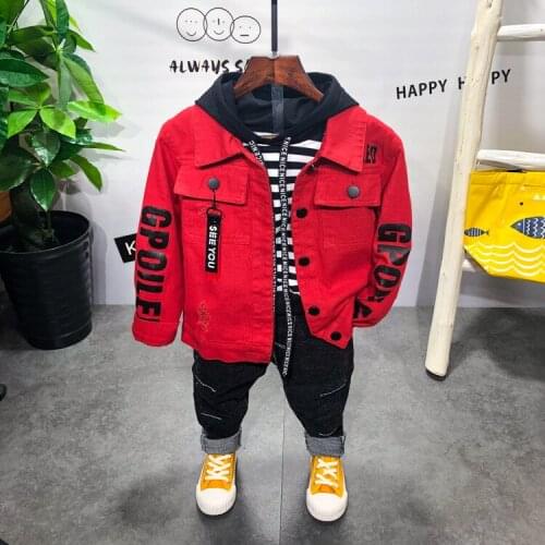 Kids Clothing Sets Fashion Style Baby Clothing Sets boys Denim jacket + striped hoodie + jeans 3pcs Children Clothing 2-6years