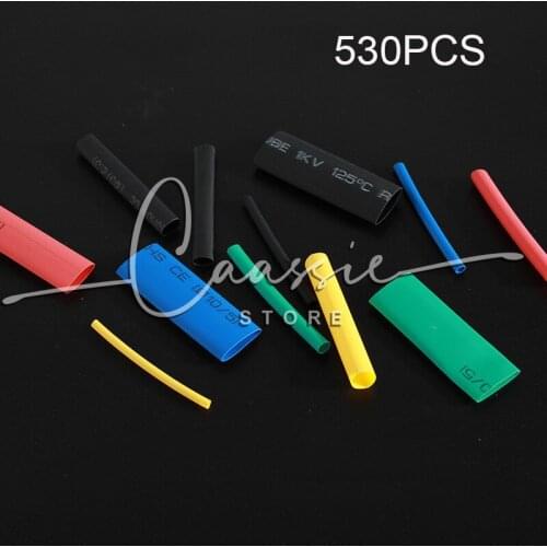 530pcs/Set Polyolefin Shrinking Assorted Heat Shrink Tube Wire Cable Insulated Sleeving Tubing Set 2:1 Waterproof Pipe Sleeve
