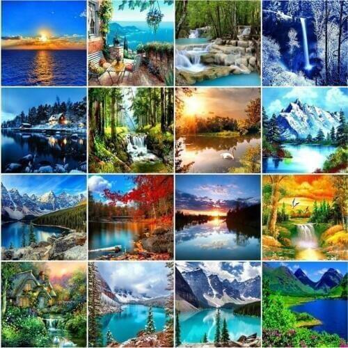 5D DIY Diamond Painting Nature scene Full round Drill Diamond Embroidery Landscape Picture Of Rhinestone Mosaic Decor Home WG858