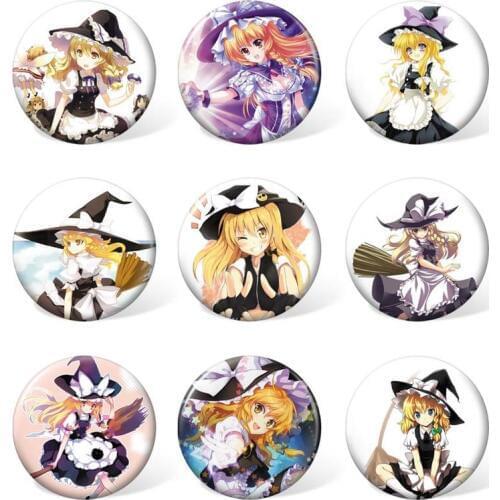 9 PCS/LOT TouHou Project Hakurei Reimu Kirisame Marisa Badge Toy Brooch Model Doll Pins Toho Project Cosplay For Collection