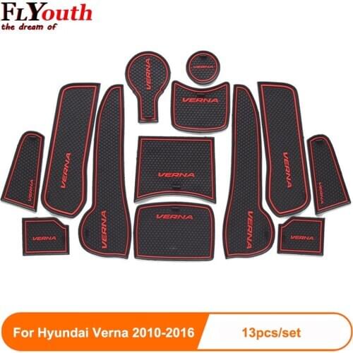 Car Anti-Slip Gate Slot Cup Mats For Hyundai Verna 2010-2016 Accessories Non-Slip Mat Car Sticker Interior Door Pad 13pcs/set