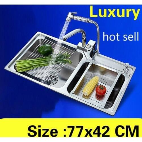 Free shipping Apartment luxury kitchen double groove sink do the dishes food grade 304 stainless steel hot sell 77x42 CM