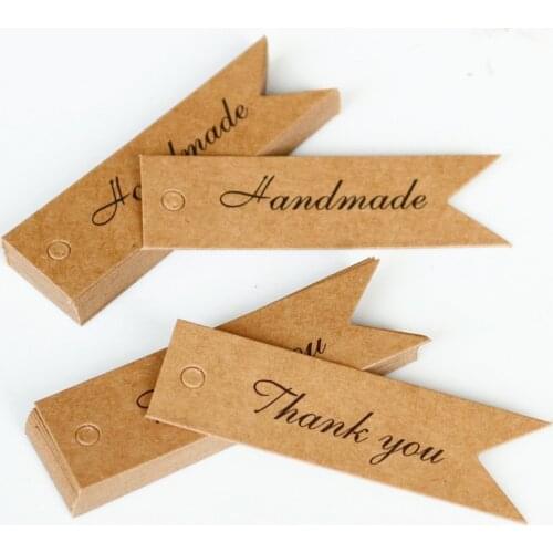 50pcs Kraft Paper Tags Thank You Handmade Merci Gift Tag Label Gift Box Bag Packing Decoration DIY Craft HangTag Sewing Garment