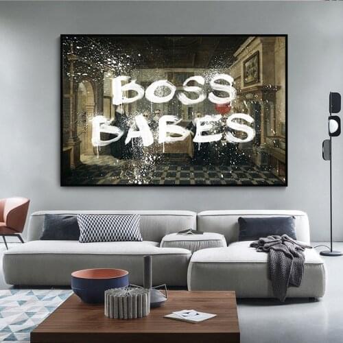 BOSS BABES Retro Inspirational Canvas Success Quote Poster Print Quote Living Room Wall Art Picture Frameless Painting