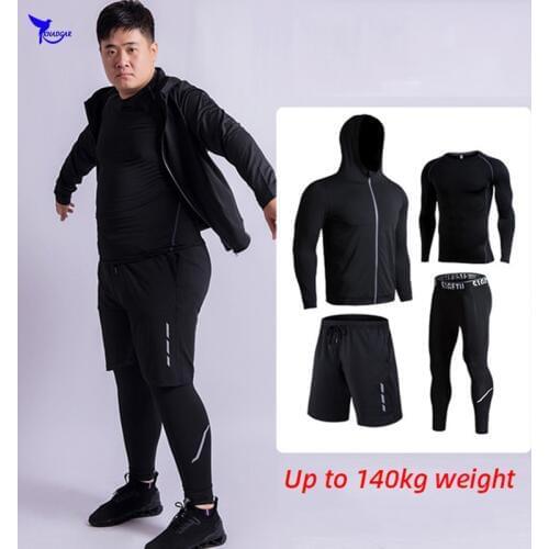 Quick Dry 4 Pcs Plus Size 5XL 6XL Mens Sport Suits Compression Running Set Sportswear Clothing Gym Fitness Training Tracksuit