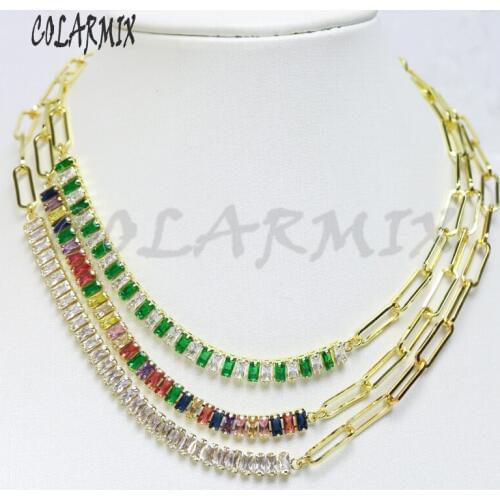 10pcs Golden link chain necklace chokers 15.5 inch mix colors zircon jewelry accessories fashion jewelry necklace for women 9614
