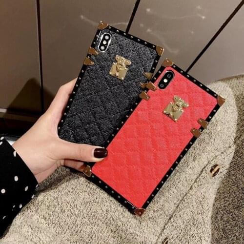 Luxury Square Plaid Cover Case for iphone 11 12 PRO MAX X XS XR 6 7 8 Leather Case shockproof protective shell