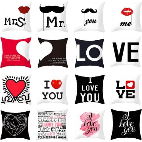 Cushion Cover Letters Sofa Pillow Covers White Print For Couple Home Decorative Throw Pillowcase Wedding Party Decor 45*45cm/pc