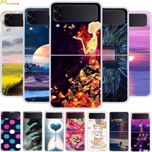 For Samsung Galaxy Z Flip3 5G Case Cute Hard Plastic Phone Cover For Samsung Z Flip Cases Clear Bumper Zflip 3 Butterfly Flowers