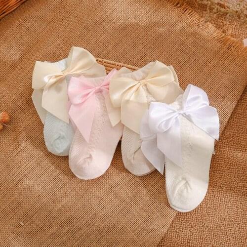 Breathable Soft Cotton Newborn Socks Summer Bow Baby Sock Solid Color Princess Baby Girl Socks Infant Anti-slip Short Sox 0-5Y