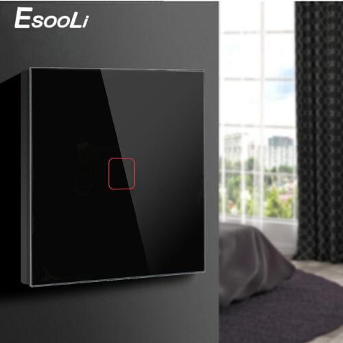 Esooli EU/UK standard Waterproof 1/2 Gang LED light Touch Switch Sensor Wall lamp Switch Tempered Glass Wall lamp Switch