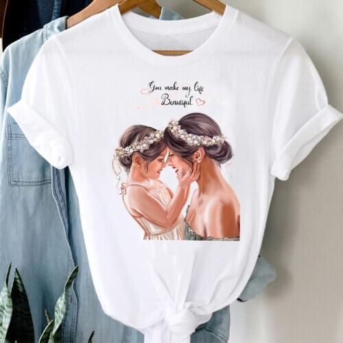 T-shirts Women Spring Summer Cute Daughter Cartoon Mom Mother Mama Clothes Graphic Tshirt Top Lady Print Female Tee T-Shirt