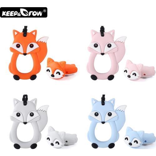 Keep&Grow 2pcs Cartoon Fox Silicone Beads Food Grade Rodents Silicone Baby Teether DIY Teething Toys Perle Silicone Baby Product
