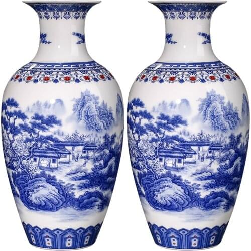 Jingdezhen Ceramics Blue And White Landscape Pattern Vase Ornaments Chinese Living Room Wine Cabinet Antique Eggshell Vase