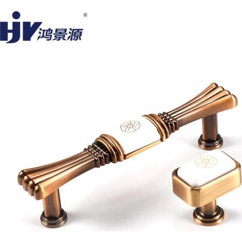 HJY Antique Ceramic Cabinet Handles Furniture Wardrobe Door Classic Vintage Kitchen Pulls European Hardware Drawer Knobs Z457