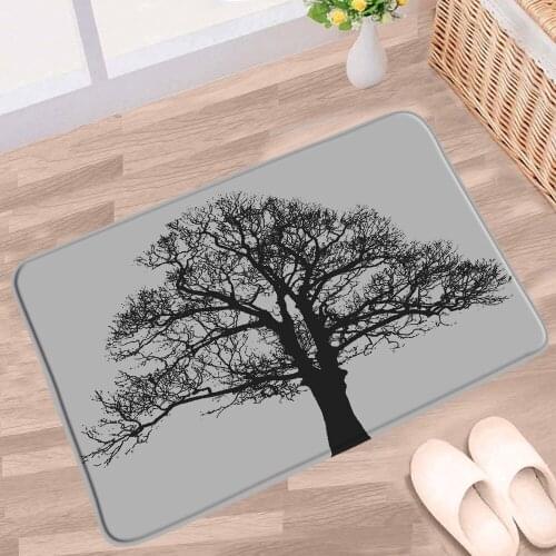 Black Trees Bath Mat Forest Palm Tree Ocean Scenery Pattern Non-slip Rug Flannel Decor Bathroom Kitchen Entrance Carpet Doormat