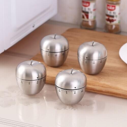 Kitchen Timer Manual Stainless Steel Apple Shaped 60 Minutes Mechanical Rotating Alarm Clock Baking Cooking Tools For Kitchen