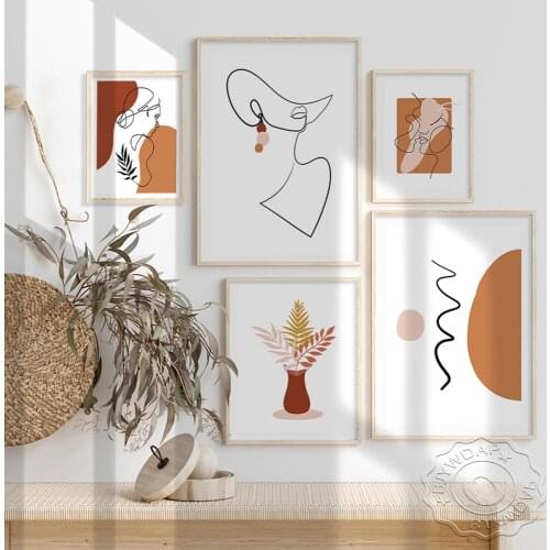 Minimalism Abstract Lines Girl Flower Canvas Painting Wall Art Nordic Posters and Prints Wall Pictures for Living Room Decor