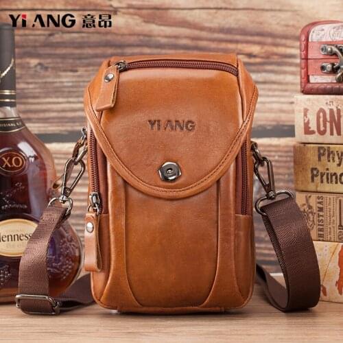 Mens Mini Shoulder Bags Cowhide Phone Fanny Pack Crossbody Casual Handbags Messenger Bag Belt Bag Purse For Men Genuine leather
