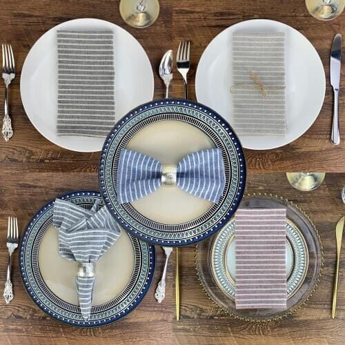 Set of 12 Plain Striped 30 x 40cm cloth Napkins cotton dinner table fabric placemats 6 colors for Events & Home Use