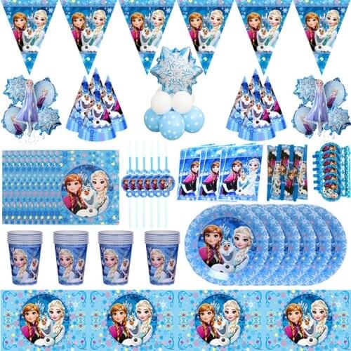 84pcs Disney Frozen Party Supplies Anna Elsa Princess Happy Birthday Party Decorations Disposable Tableware Set Kids Girl Favors