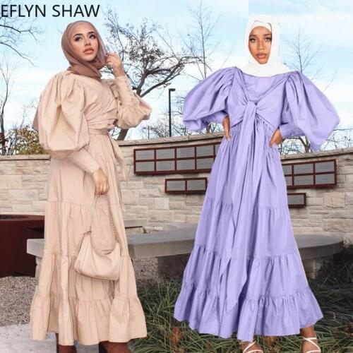 Dubai Long Dress Women Elegant Retro Puff Sleeve High Waist A Line Big Shirt Dress Long Sleeves Loose Casual Plus Size Dresses