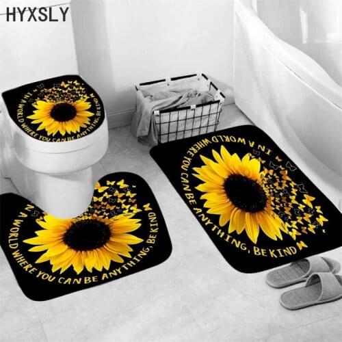 Sunflower Butterfly Print Kitchen Mat 3PCS/Set Bathroom Doormat Home Textile Toilet Rug Cover Non-Slip Bathtub Carpet Drop Ship