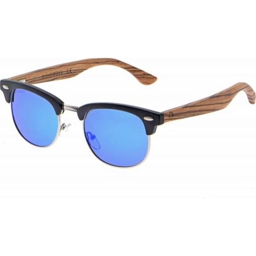 Polarized sunglasses black Pc and Zebrano wood Revo lenses Colbun Blue