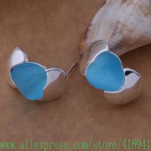 Silver Plated earrings , Silver Plated fashion jewelry , blue stone heart /esyankfa buaaklha AE611