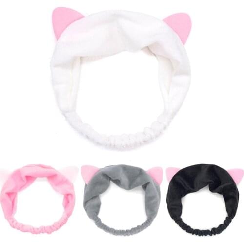 Lovely Cartoon Cats Ears Headband Women Makeup Face Washing Elastic Hair Band Velvet Cute Hair Accessories Hair Jewelry