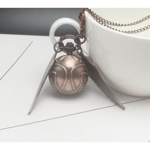 Retro Snitch Ball Shaped Potter Quartz Pocket Watch Fashion Sweater Angel Wings Necklace Chain Gifts for kids Anime pocke watch