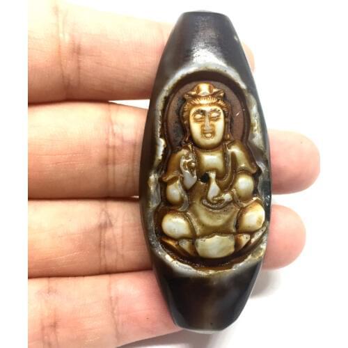 Carving DZI ji Rare Old Tibet Natural Agate pray Dzi Bead KwanGong KwanYin Buddha Mahakala buddha statue Amulet pendant