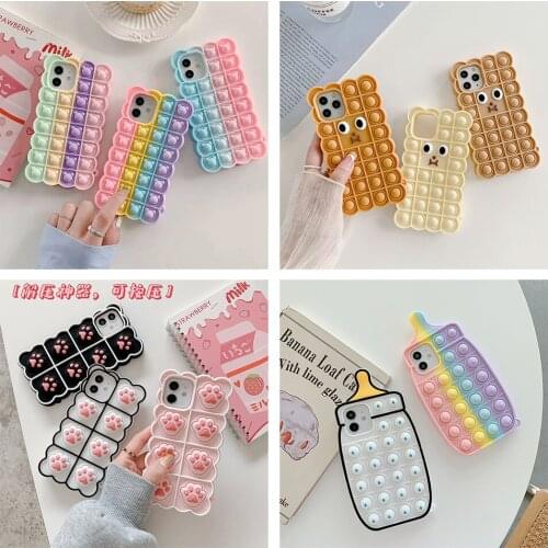 For iPhone 6 6s 7 8 Plus X XS XR 11 12 Pro Max Case Rainbow Beans Biscuit Bubble Relieve Stress Phone Cases Soft Silicone Cover